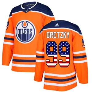 Youth Edmonton Oilers Wayne Gretzky 99 Authentic Orange USA Flag Fashion