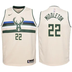 Youth Milwaukee Bucks 22 Khris Middleton Cream Swingman Jersey-City Edition