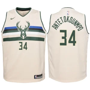 Youth Milwaukee Bucks 34 Giannis Antetokounmpo Cream Swingman Jersey-City Edition