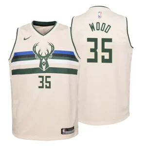 Youth Milwaukee Bucks 35 Christian Wood City Edition Cream Swingman Jersey