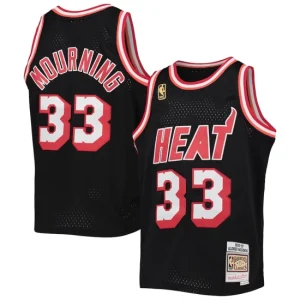 Youth Mitchell & Ness Alonzo Mourning Black Miami Heat 199697 Hardwood Classics Swingman Jersey