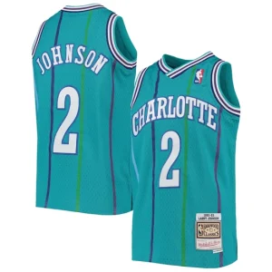 Youth Mitchell & Ness Larry Johnson Teal Charlotte Hornets 1992-93 Hardwood Classics Swingman Jersey