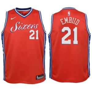 Youth Philadelphia 76ers 21 Joel Embiid Red Swingman Jersey-Statement Edition