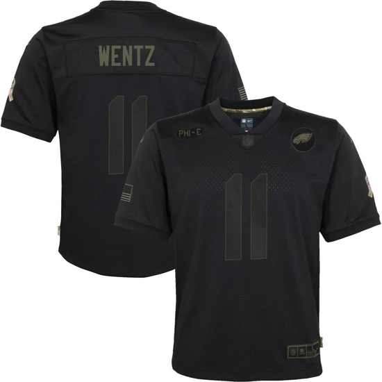 Youth Philadelphia Eagles Carson Wentz Nike Black 2020 Salute to Service Game Jersey