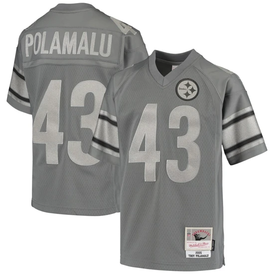 Youth Pittsburgh Steelers Troy Polamalu Mitchell & Ness Charcoal 2005 Retired Player Metal Jersey