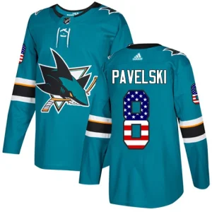 Youth San Jose Sharks Joe Pavelski 8 Authentic Teal Green USA Flag Fashion