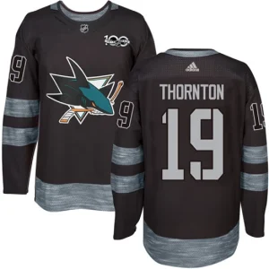 Youth San Jose Sharks Joe Thornton 19 Authentic Black 1917-2017 100th Anniversary