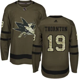 Youth San Jose Sharks Joe Thornton 19 Authentic Green Salute to Service