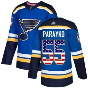 Youth St. Louis Blues Colton Parayko 55 Blue USA Flag Fashion Authentic