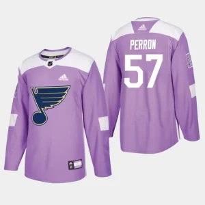 Youth St. Louis Blues David Perron 57 2018-19 Lavender Warmup Practice Fights Cancer