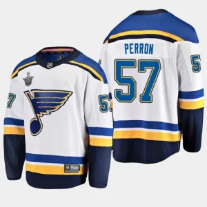 Youth St. Louis Blues David Perron 57 2019 Stanley Cup Playoffs Away Player White