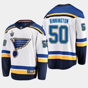 Youth St. Louis Blues Jordan Binnington 50 2019 Stanley Cup Playoffs Away Player White