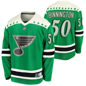 Youth St. Louis Blues Jordan Binnington 50 2021 St Patricks Day Green Breakaway