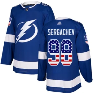 Youth Tampa Bay Lightning Mikhail Sergachev 98 Authentic Blue USA Flag Fashion