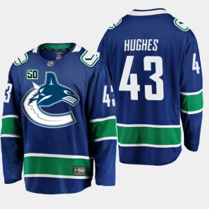 Youth Vancouver Canucks Quinn Hughes 43 Blue 50th Anniversary Home Player