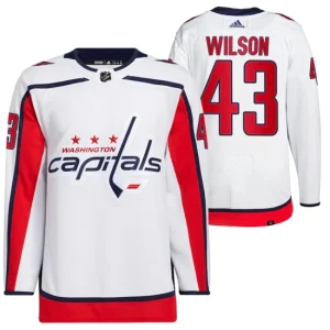 Youth Washington Capitals Tom Wilson 43 Away White 2021-22 Primegreen Authentic Pro